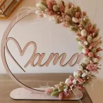 Houten droogbloemkrans / flowerhoop met "mama"