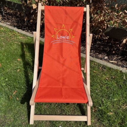Gepersonaliseerde kinder strandstoel Orange 8 met borduring