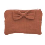 Tetra tasje met strik in kleur Terra cotta, geschikt voor personalisatie met borduring